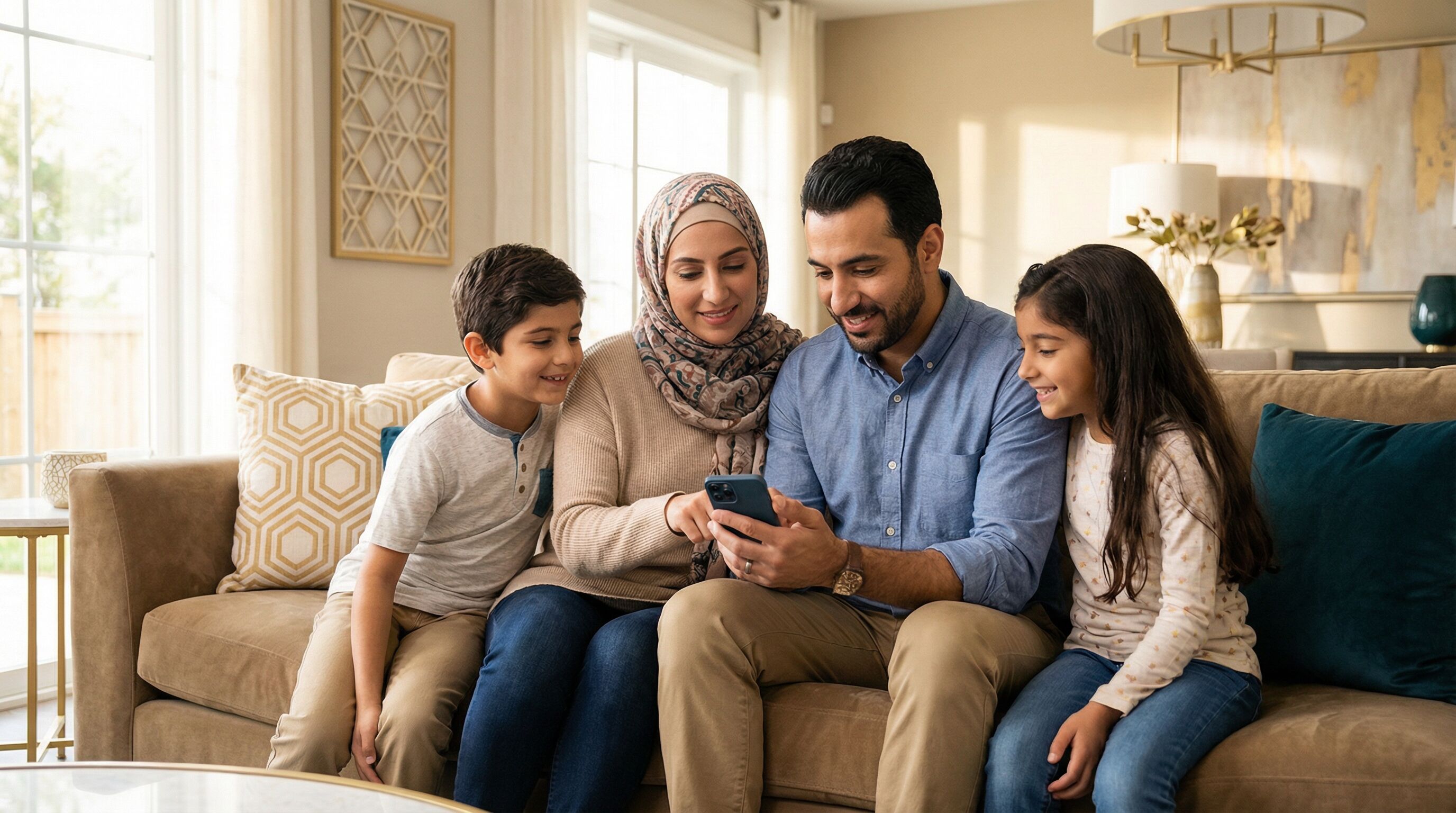 عائلة عربية تستخدم تطبيق الصحة